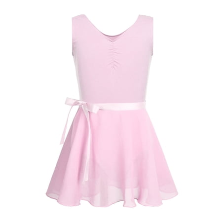 iEFiEL Girls Ballet Gymnastics Basic Leotard with Chiffon Wrap Skirt Pink 10-12