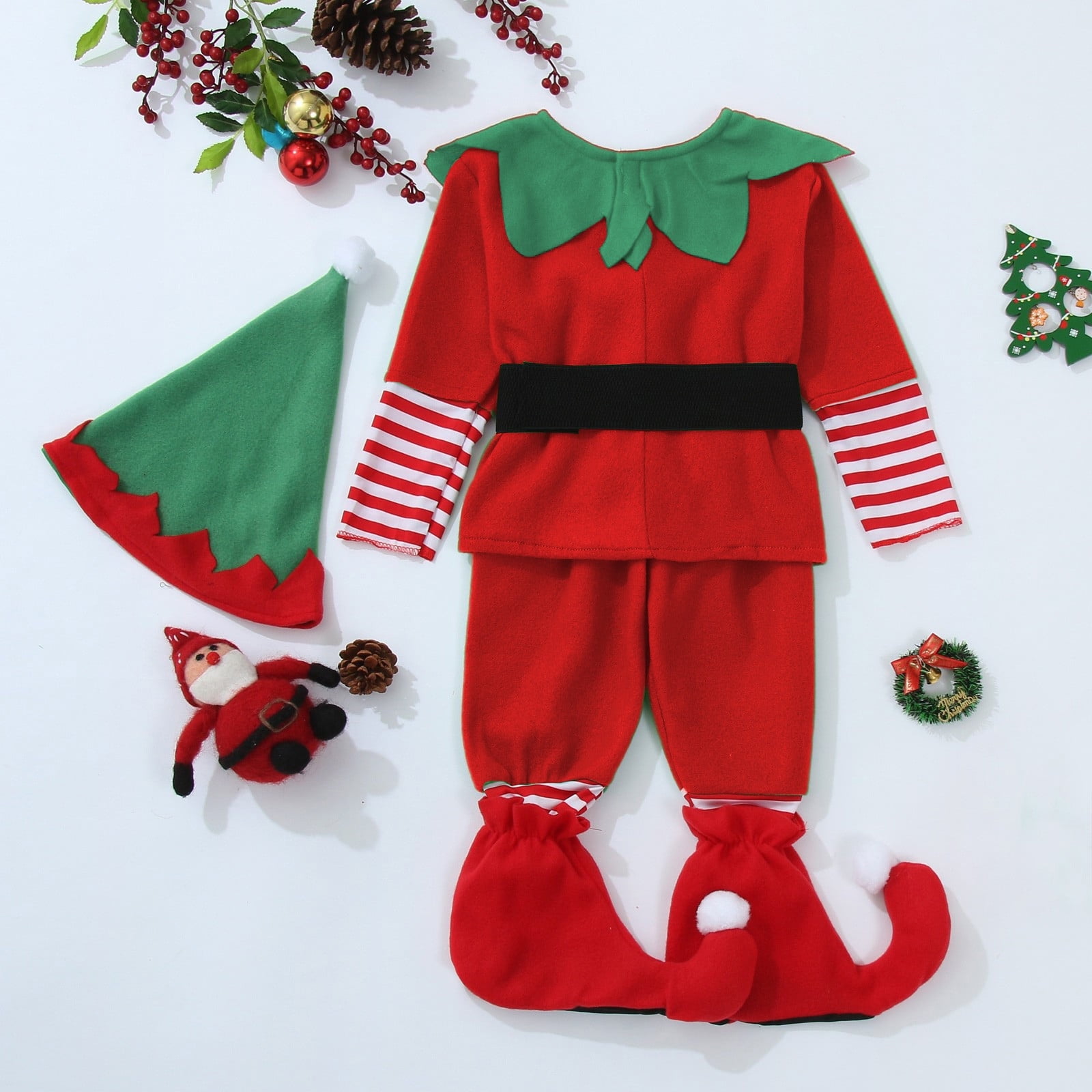 DHFJKG Christmas Elf Outfit For Family Matching Boys Long Sleeve Turndown Collar Top Pants With Hat Boots 4 Piece Sets Comfort Perfomance Wear