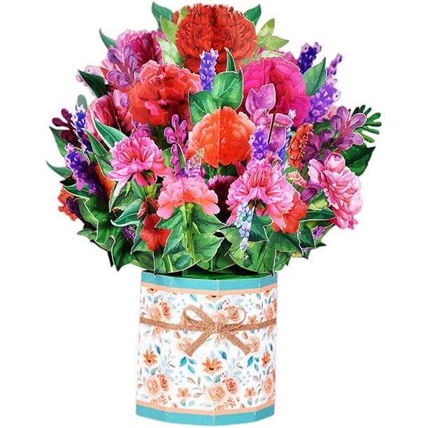 Tarjeta de flores emergente para mamá, tarjeta plegable de flores 3D de 9,75 x 9,75 pulgadas para el día de la madre, tarjeta de ramo con sobre en blanco para cumpleaños, día de la madre, aniversario