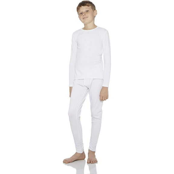 Rocky Thermal Underwear for Boys Fleece Lined Thermals Kids Base Layer Long John Set (White - Medium)
