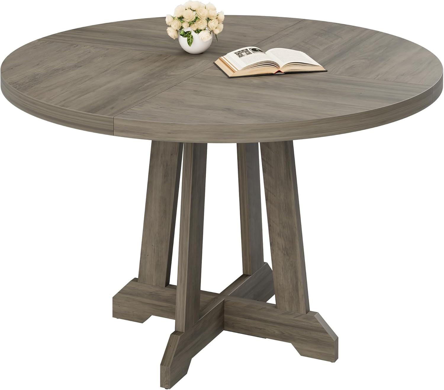 47-Inch Round Wooden Dining Table, Farmhouse Style for 4-6 People with Adjustable Legs, Sturdy Wood Top, and Rustic Design for Dining Room and Living Room (Gray)
