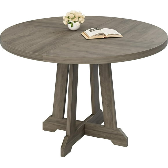 Yiwa Table à Manger Ronde Extensible de 47 Pouces, Base de Piédestal en Bois, Table de Souper Pliable pour 4 à 6 Personnes