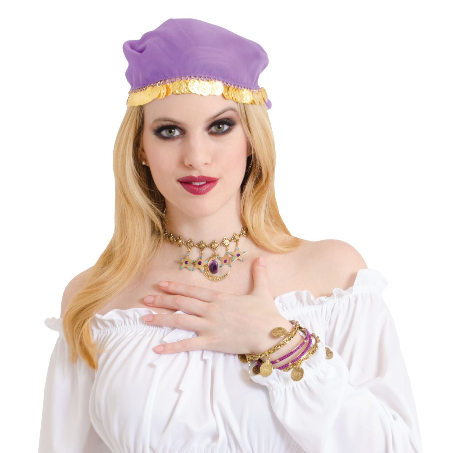 Façon de célébrer ! Kit de déguisement Halloween Fortune Teller pour femme, violet/doré