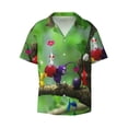 thumbnail image 2 of Lsque Pikmin print Men's Cuban Collar Short Sleeve Shirt Summer Beachwear Casual Button Down Fashionable Vacation Leisure Shirt-4X-Large, 2 of 7