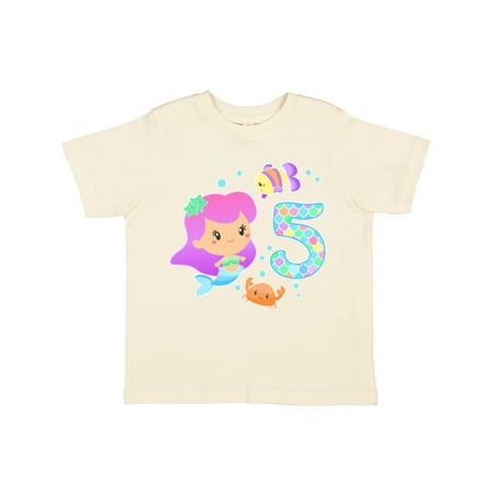 

Inktastic Fifth Birthday Mermaid with fish and crab Gift Toddler Toddler Girl T-Shirt