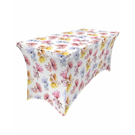 

Watercolor Flowers Transparent Texture Rectangular Elastic Table Skirt Wedding Table Cover Kitchen Dining Table Tablecloth