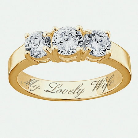 Personalized 14kt Gold over Sterling Silver CZ Trio Promise & Engagement Ring