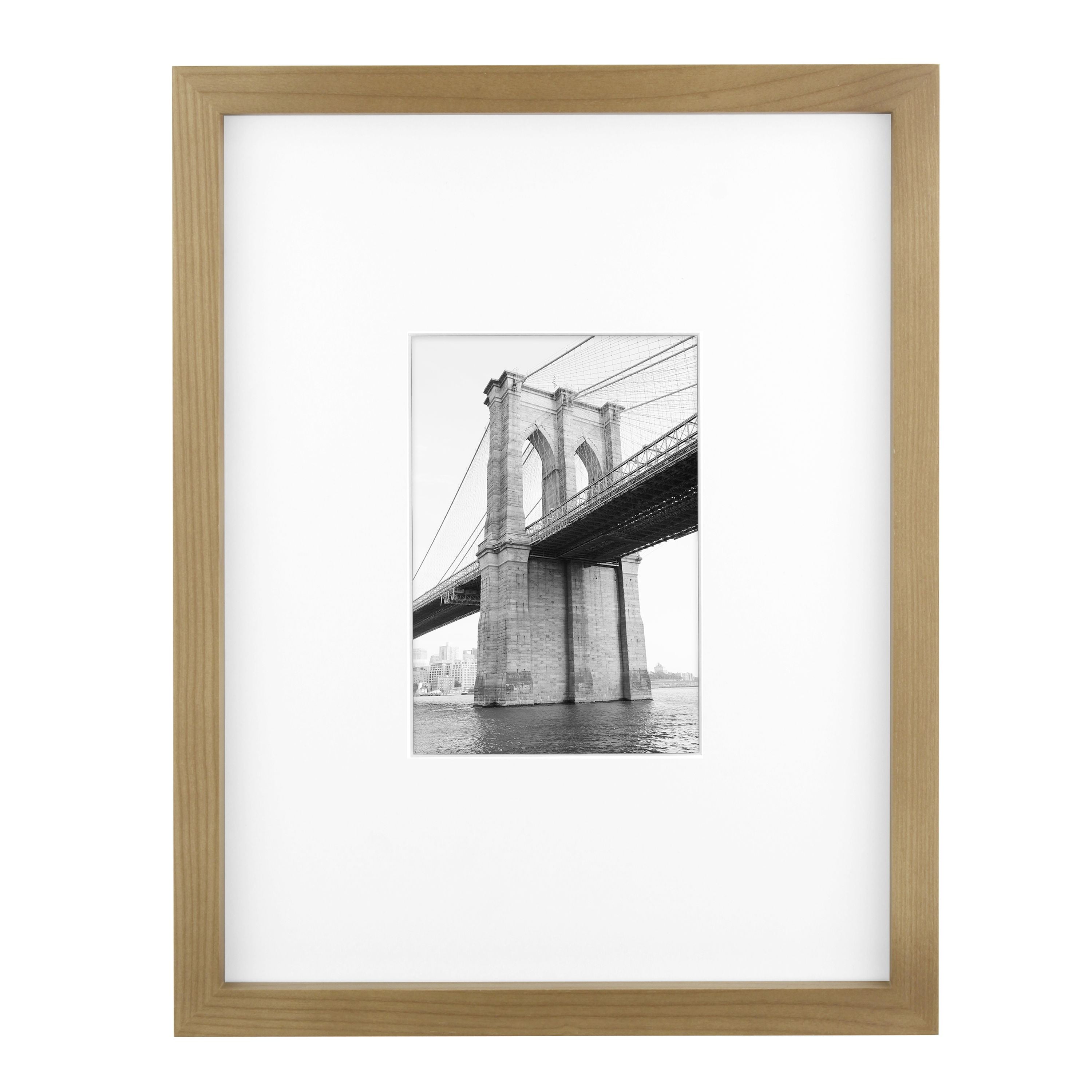 Better Homes & Gardens 11x14 Matted to 5x7 Wood Wall Picture Frame Set, Natural Wood, Set of 4
