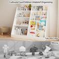 thumbnail image 4 of Kids Bookshelf, 4-Tier Wooden Bookcase With 2 Shelves And Toy Storage Bin, MDF Board For Books And Toys Display In Childrens Room Playroom Nursery, 34.65 x 15.75 Inch White, 4 of 11