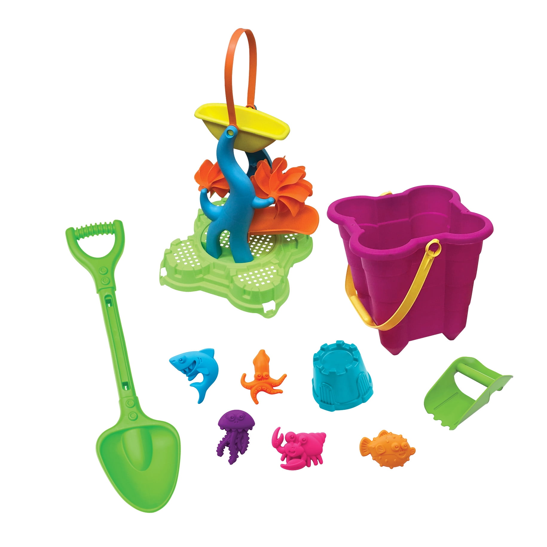 TOY Life 9-Piece Beach Toy Set - 3 Collapsible Buckets With Shovels & Rakes For Kids Sand Play