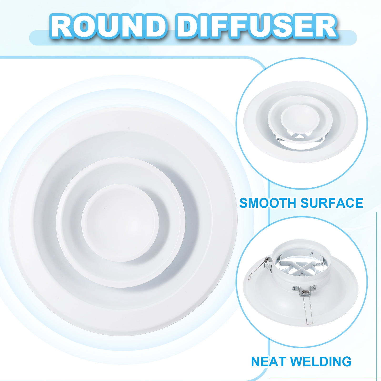 6" Round Air Vent Ceiling Diffuser Air Supply Exhaust Ventilation Air Conditioning Duct Cover with Spring Buckle