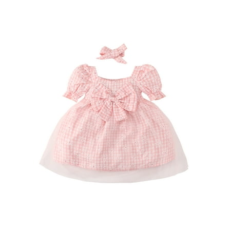 

Cotton Infant Toddler Baby Girl Clothes Puff Short Sleeve Floral Dress Tunic Big Bowknot Tutu Dress Kids Girl Onesie Outfit Pink 6-12 Months