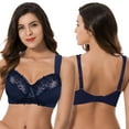 thumbnail image 4 of Curve Muse Plus Size Minimizer Unlined Wirefree Bra with Lace Embroidery-3Pack-NAVY,Yellow,BLACK-36DD, 4 of 12