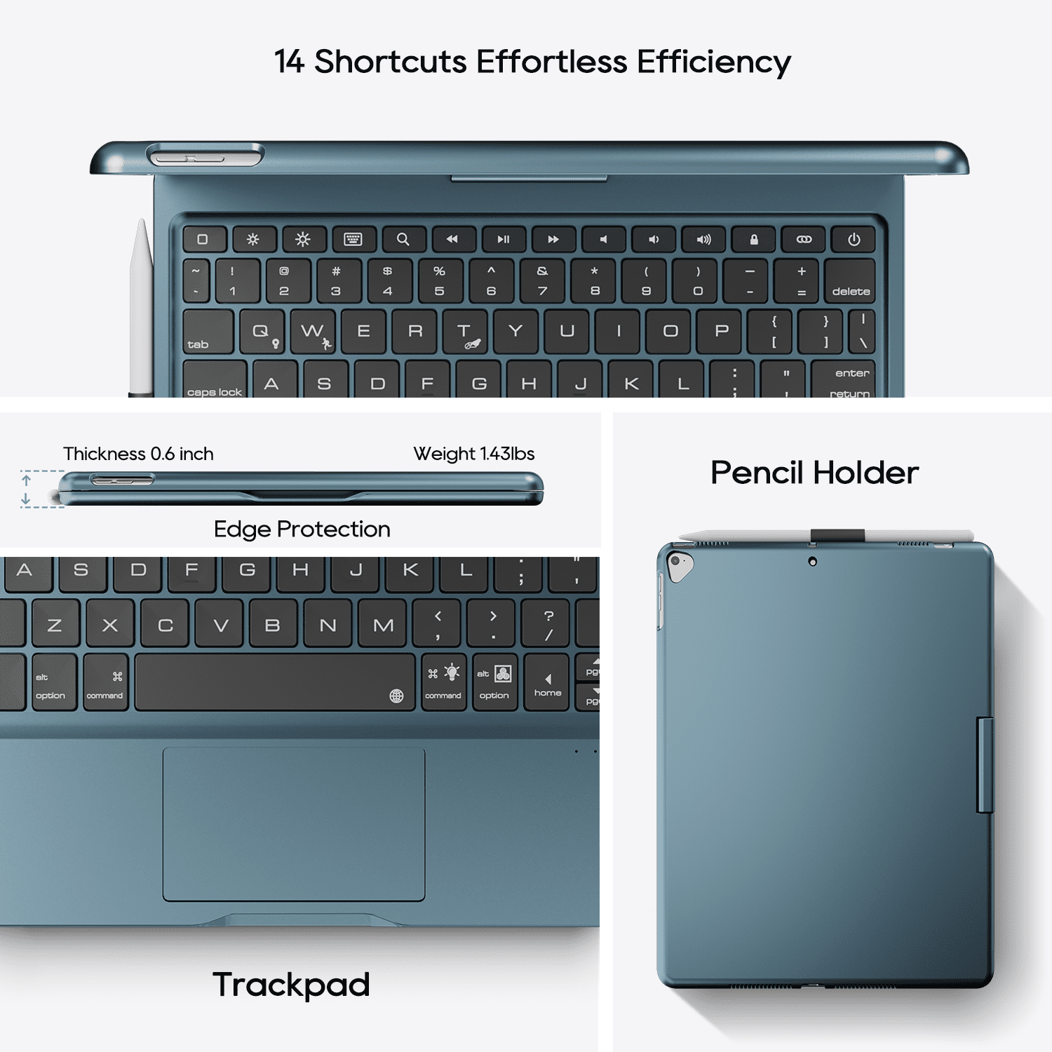 Pekarejue Wireless Keyboard Case with Trackpad + Stylus Pen Compatible with Apple iPad 9th 8th 7th Gen 10.2-inch, iPad Air 3rd Generation, Navy Blue