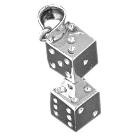18K White Gold Dice Pendant - 20 mm