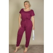Plus Size Solid Drawstring Short Sleeve Jumpsuit