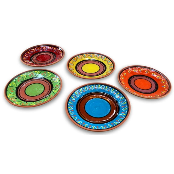 Cactus Canyon Ceramics Spanish Terracotta 5-Piece Small Dinner Plate Set (European Size), Multicolor