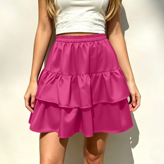 Axiiglly Skirts for Women Elastic Waist Tiered Flowy Boho Mini Skirt Summer Ruffle Casual Skirts, S-2XL