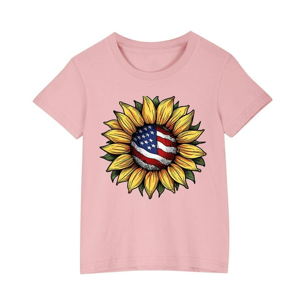 Vestido Corto de Verano Niños Niños Niñas Camiseta de Algodón Cuello Redondo Lindo Día de la Independencia Imprimir Top