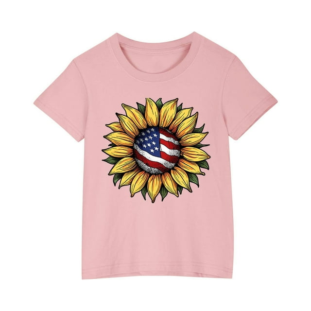 Vestido Corto de Verano Niños Niños Niñas Camiseta de Algodón Cuello Redondo Lindo Día de la Independencia Imprimir Top