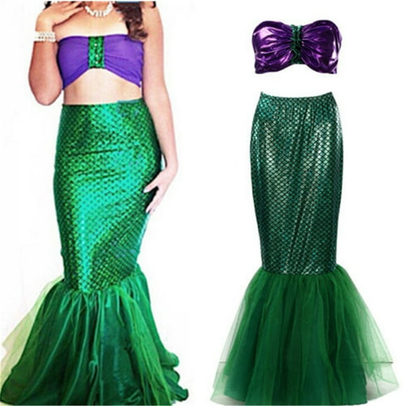 Fortune Halloween Cosplay Mermaid Costume 2pcs Women Tube Top Princess Fishtail Skirt