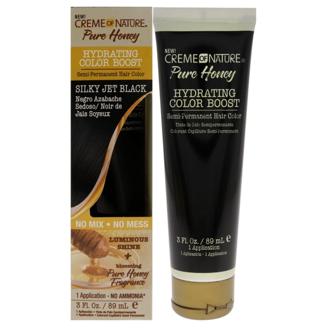 Color de cabello semipermanente Creme of Nature Pure Honey Hydrating Color Boost Color de pelo Negro azabache sedoso 3 oz