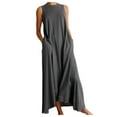 thumbnail image 2 of MesaSe Robe pour Femmes Robe Décontractée Unie Sans Manches Col Long Robe Robe Coton Noir L, 2 of 2