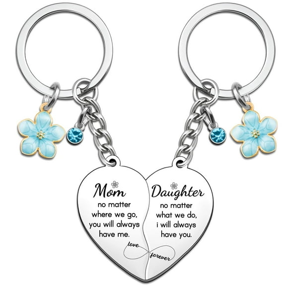 2 Pcs Mother Daughter Heart Keychain Set - Matching Blue Keychains for Women, Unique Mom & Daughter Gift