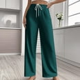 thumbnail image 3 of Drawstring Pants Women Audhol Women's Wide Leg Sweatpants Baggy Pants Fashion Clothing Athletic Joggers with Pockets Womens Lounge Pants Blackish Green L, 3 of 5