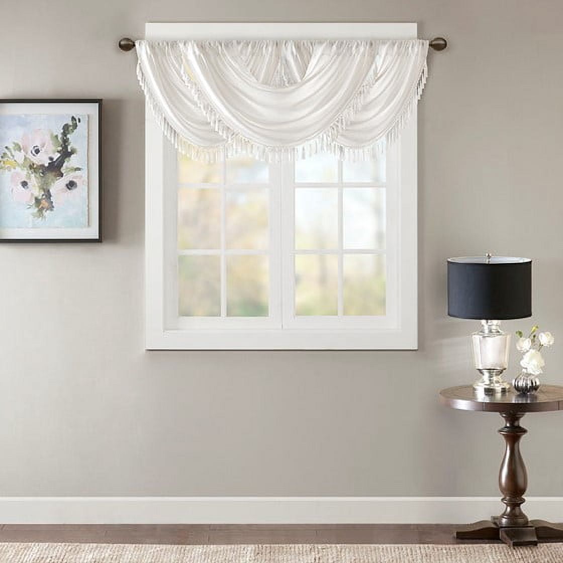 MAYEERTY 38x46" Faux Silk Waterfall Embellished Valance White