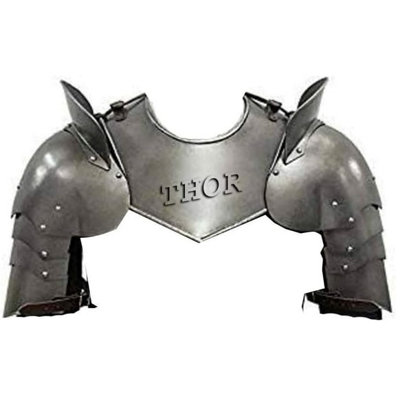 THOR INSTRUMENTS Medieval Steel Warrior Pauldron Shoulder W/Gorget Armor Set 18g Rustic Vintage Home Decor Gifts