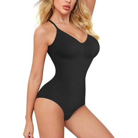 

Molutan Bodysuit Shapewear for Women Tummy Control Panties Seamless Sleeveless Tops V-Neck Camisole Jumpsuit(Black XL2）