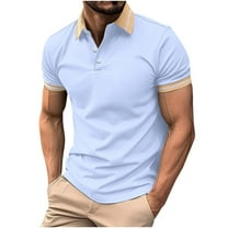 RYRJJ Men's Classic Fit Polo Shirts Summer Casual Short Sleeve Button Down Golf Shirts Vintage Collared T Shirt(Light Blue,S)