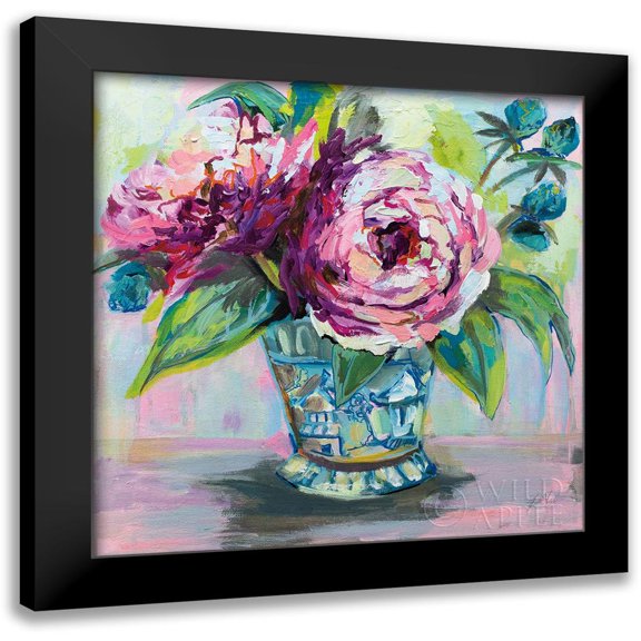 Vertentes, Jeanette 12x12 Black Modern Framed Museum Art Print Titled - Pink Peonies I