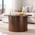 thumbnail image 3 of ROGALIS 31.5" Round Tambour Design Coffee Tables for Living Room, Mid Century Modern Wood Coffee Tablewith Spacious Tabletop, Art Deco Sturdy Circle Coffee Table, Walnut, 3 of 6