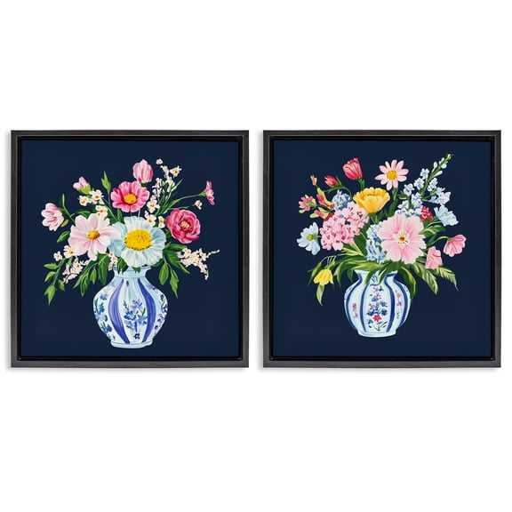 Twin Chinoiserie Vases 2 Piece Black Framed Floater Canvas Set, design by Yen