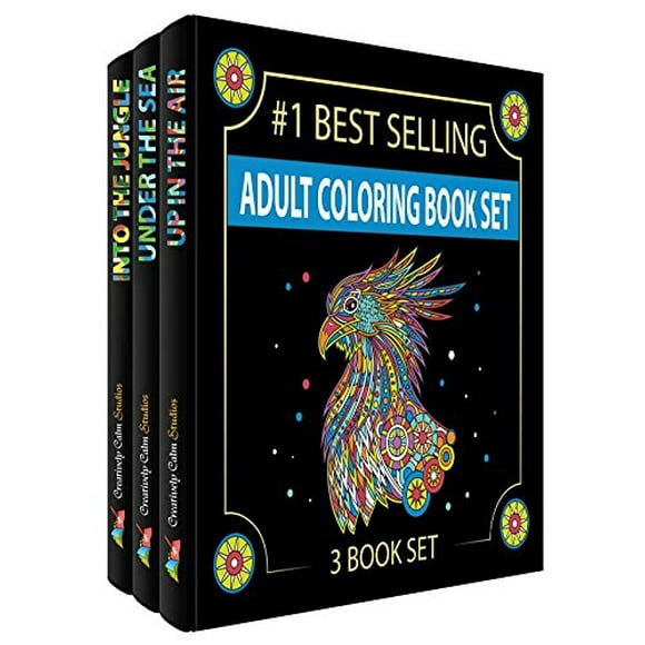Adult coloring Books Set.Three Books! Designs from The Sky, Land Sea. coloring Books for Adults Relaxation