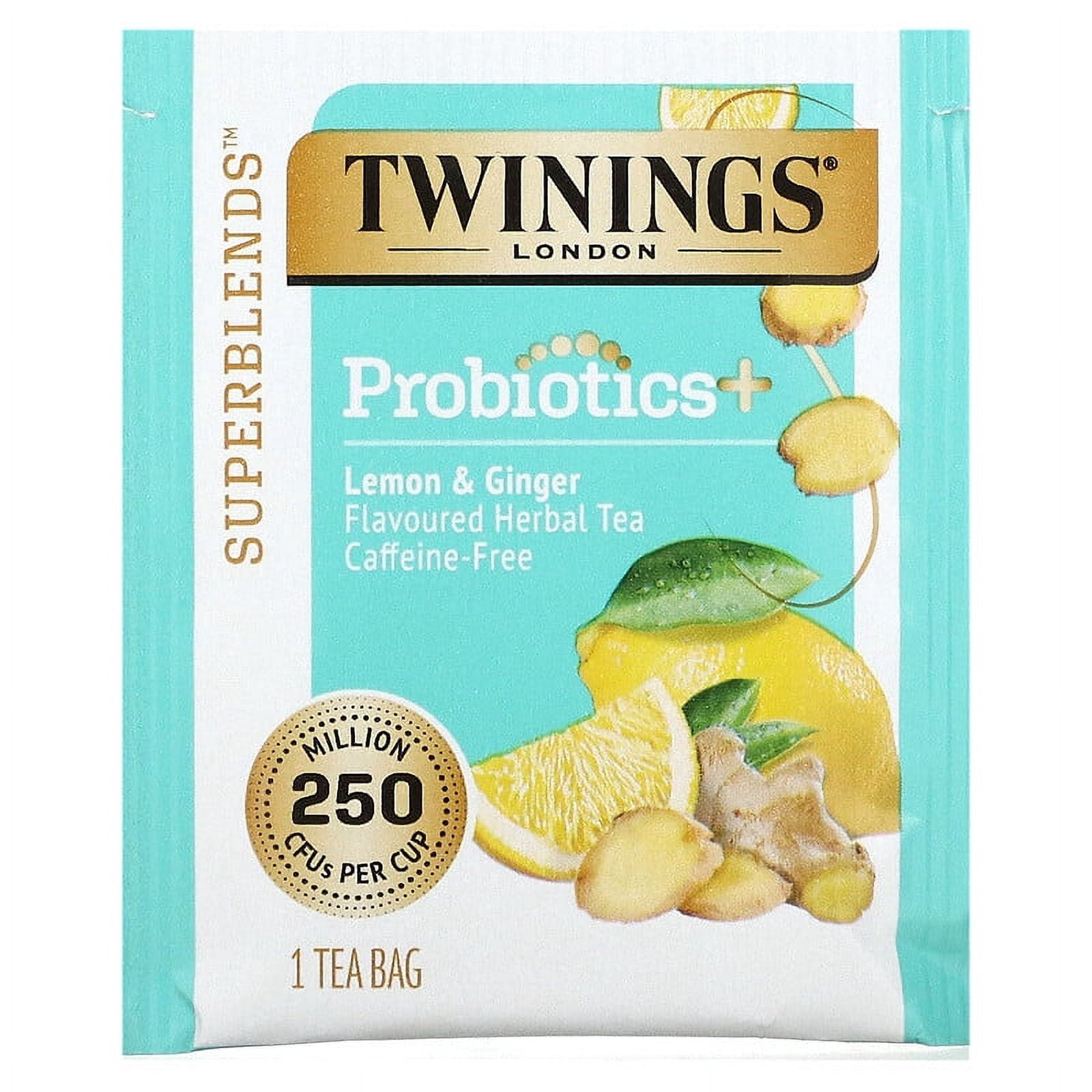 Twinings, Probiotics Flavoured Herbal Tea, Lemon & Ginger, Caffeine-Free, 18 Tea Bags, 0.95 oz Pack of 3