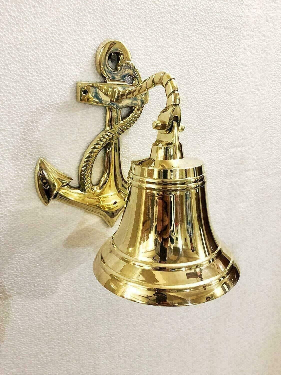 4'' Brass Bell Anchor Ship Nautical Wall Decor Maritime Door Solid Hanging Bell