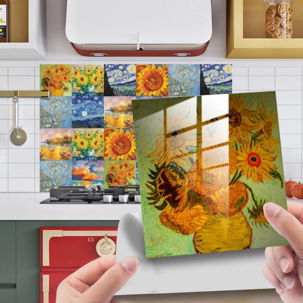 5.9"x5.9"24pcs Multicolor Heat Resistant Peel and Stick Tile Splashback,Premium Backsplash Peel and Stick Tile for Kitchen Bathroom Stick Subway Tiles