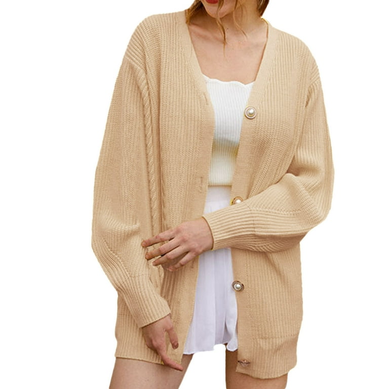 PMUYBHF Women's Long Sleeve Cardigan Loose Knit Cable Open Front