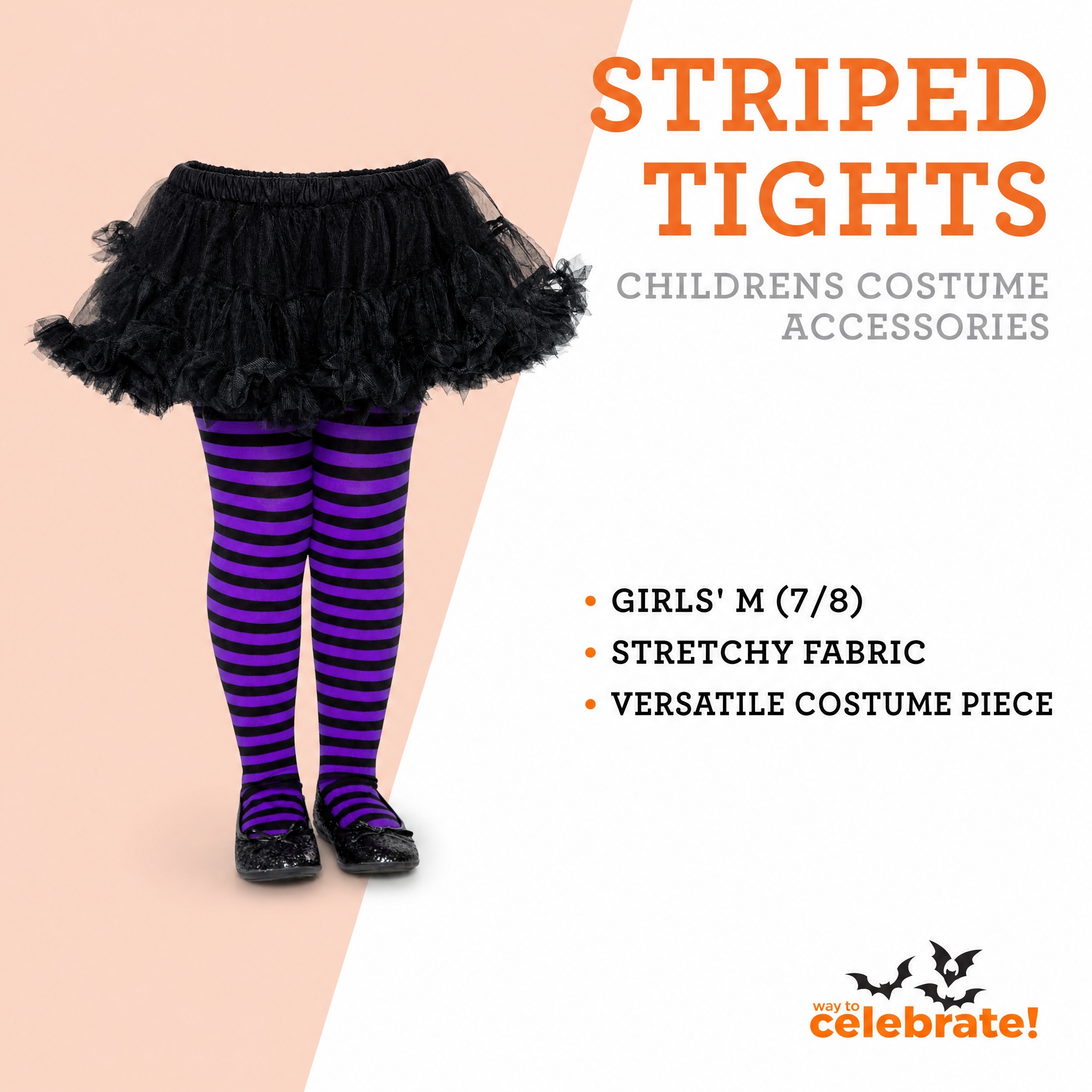 Striped Tights Costume Accessory for Children, Black and Purple, M (7/8), Halloween by Way To Celebrate