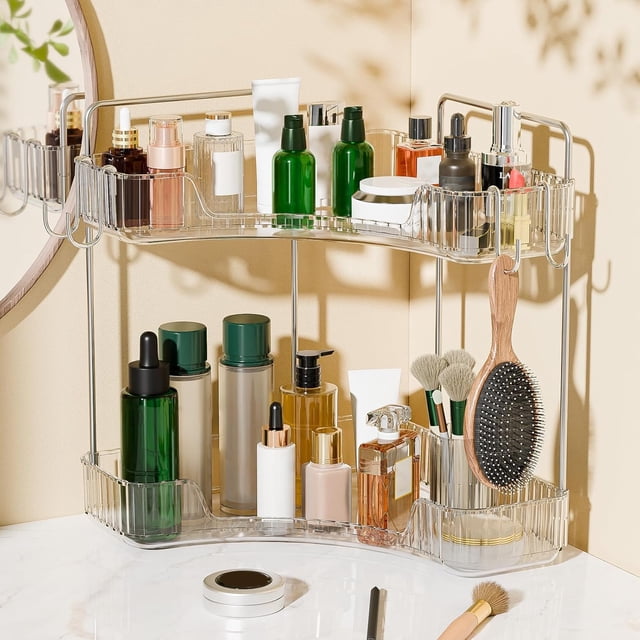 Organizador de baño Kinkota de 2 niveles, esquina, plástico transparente