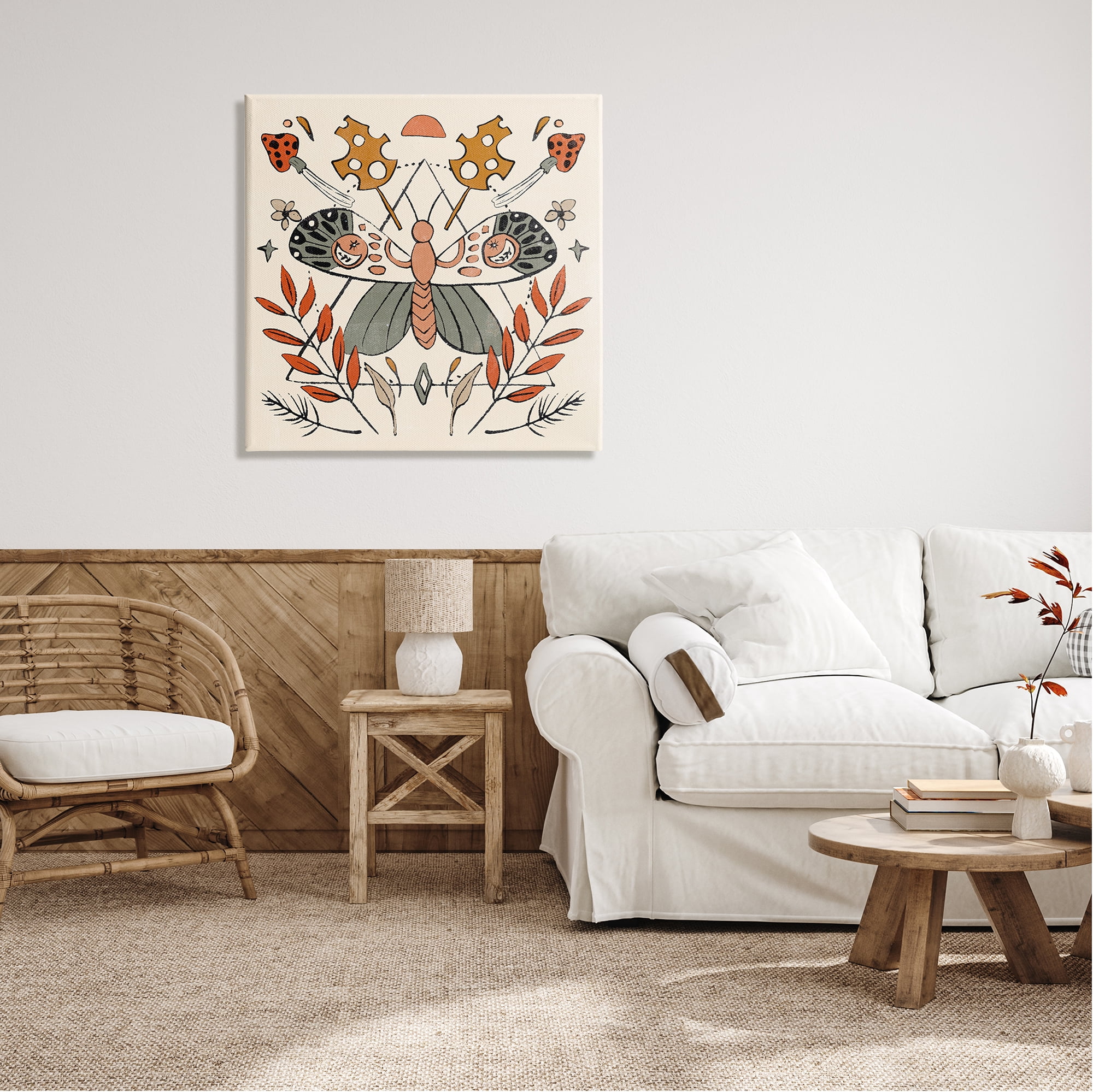 Stupell Industries Boho Moth & Plant Sprigs Animals & Insects Painting Gallery Wrapped Canvas Print Wall Art, 30 x 30