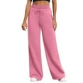 thumbnail image 5 of Women's High Waist Drawstring Sweatpants, Wide Leg Baggy Lounge Pants with Elastic Waistband and Side Pockets, Casual Loose Fit Trousers for Daily Wear and Home Comfort Pink M, 5 of 9