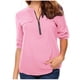 thumbnail image 2 of ICHUANYI Clearance Women's Summer Long Sleeve Zip Casual Tunic V-Neck Rollable Blouse Tops(Pink, L) ICHUANYI WER2023081107834, 2 of 8
