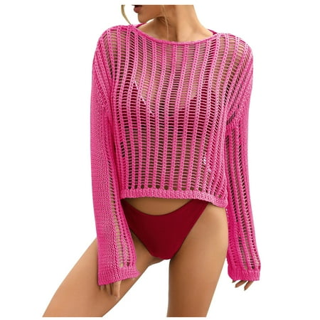 Crochet Coverups for Women  Womens Trim Kaftan Mesh Lace Swimwear Vintage Beach Hollow Out Long Sleeve Knit Bathing Suit Bikini Cover Up Crop Tops Summer Saving Clearance