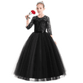 thumbnail image 6 of IBTOM CASTLE Flower Girls Long Floral Boho Lace Wedding Bridesmaid Dress 3/4 Sleeves Princess Puffy Maxi Tulle Pageant Formal Party Gowns 11-12 Years Black, 6 of 8