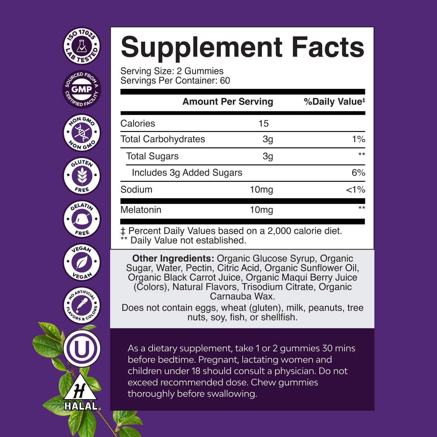 Natures Craft Organic Melatonin Gummies, 10mg Sleep Aid Supplement for Better Sleep, 120 Capsules