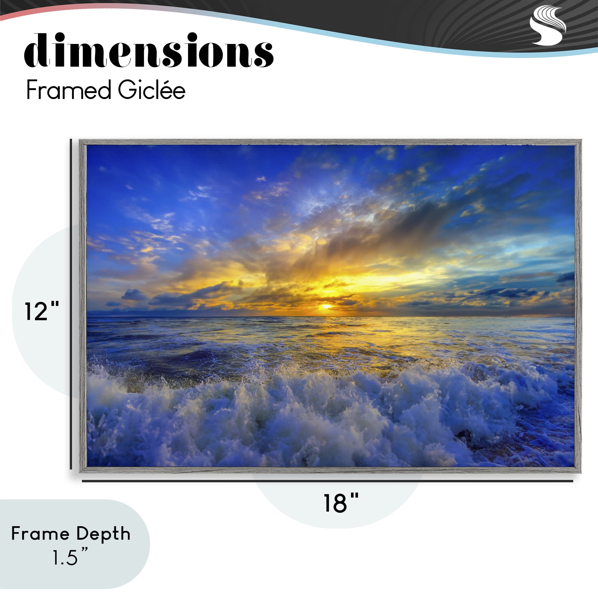 Stupell Industries Golden Blue Sunset over Waves Gray Framed Giclee Art, design by Eszra Tanner